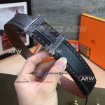 Perfect Replica Black Leather Belt Orange Thread With Pattern Face Stainless Steel Buckle